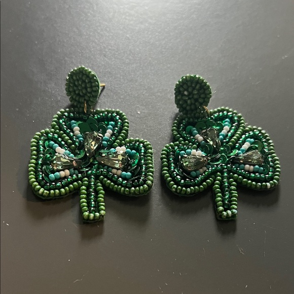 St. Patrick's Day Beaded Shamrock Earrings - Picture 2 of 3